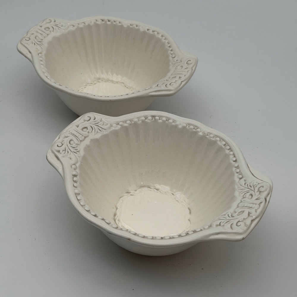 American Atelier Baroque 5286 Cream Ironstone Scalloped Bowls Set of 2